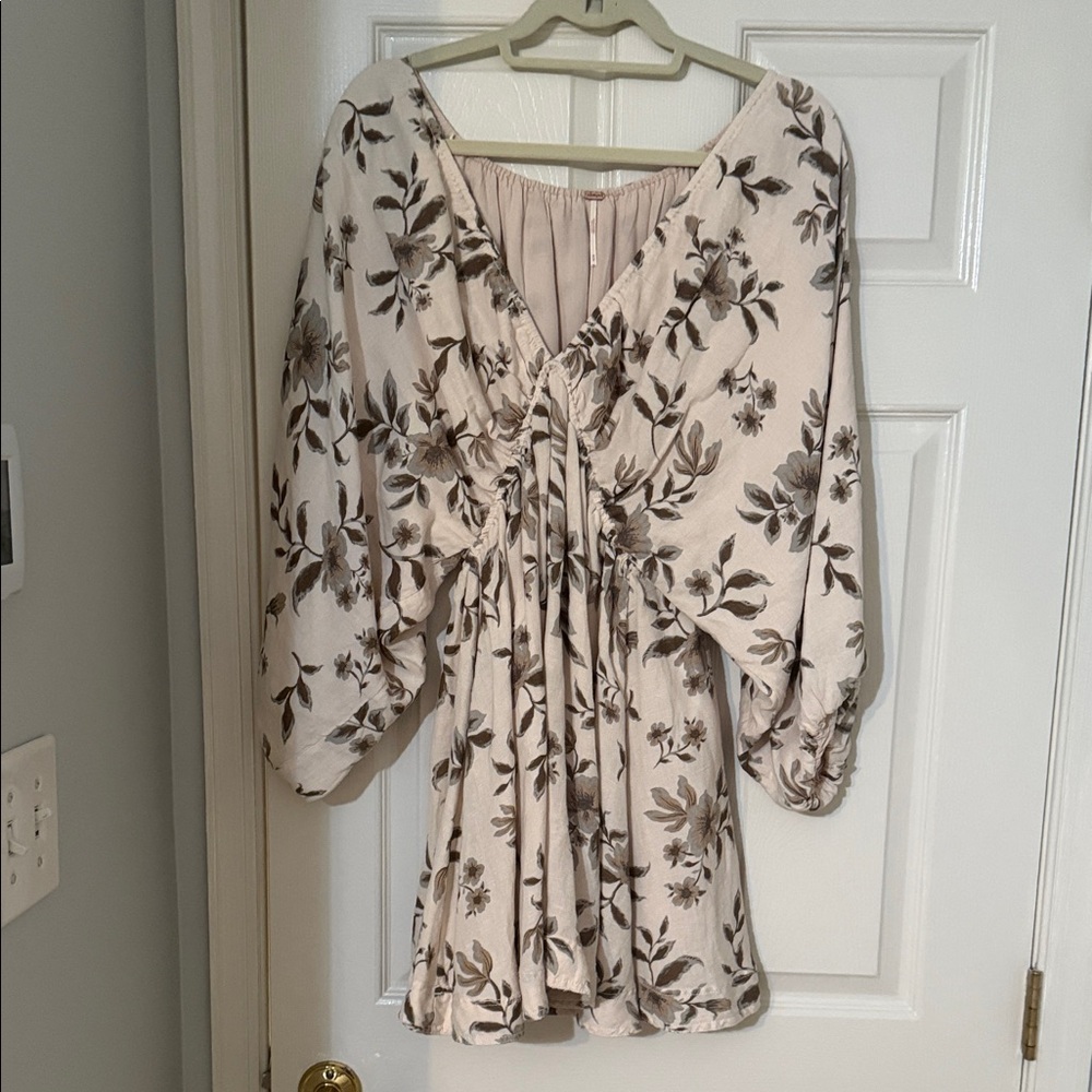 Free People Floral Print Women's Dress- Cream and Brown